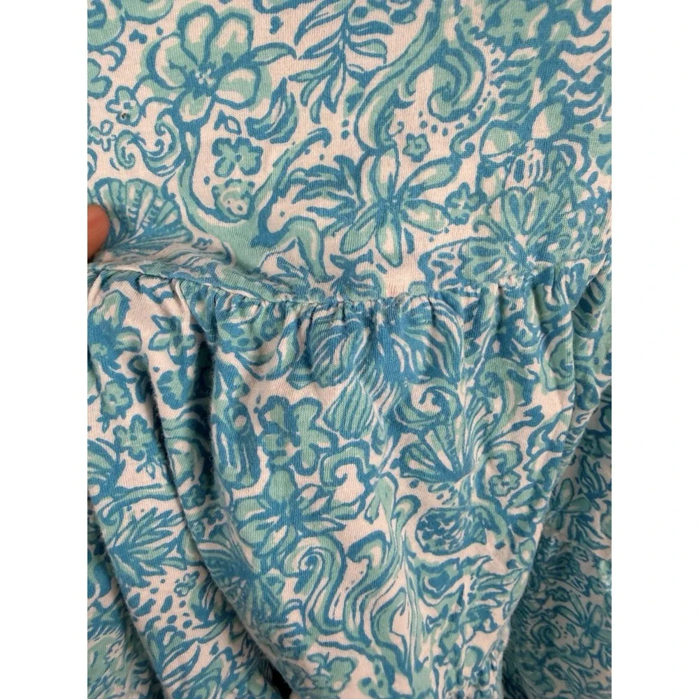 Lilly Pulitzer Girls Dress Size M 6 7 Blue Floral Cotton Tiered 3/4 Sleeve